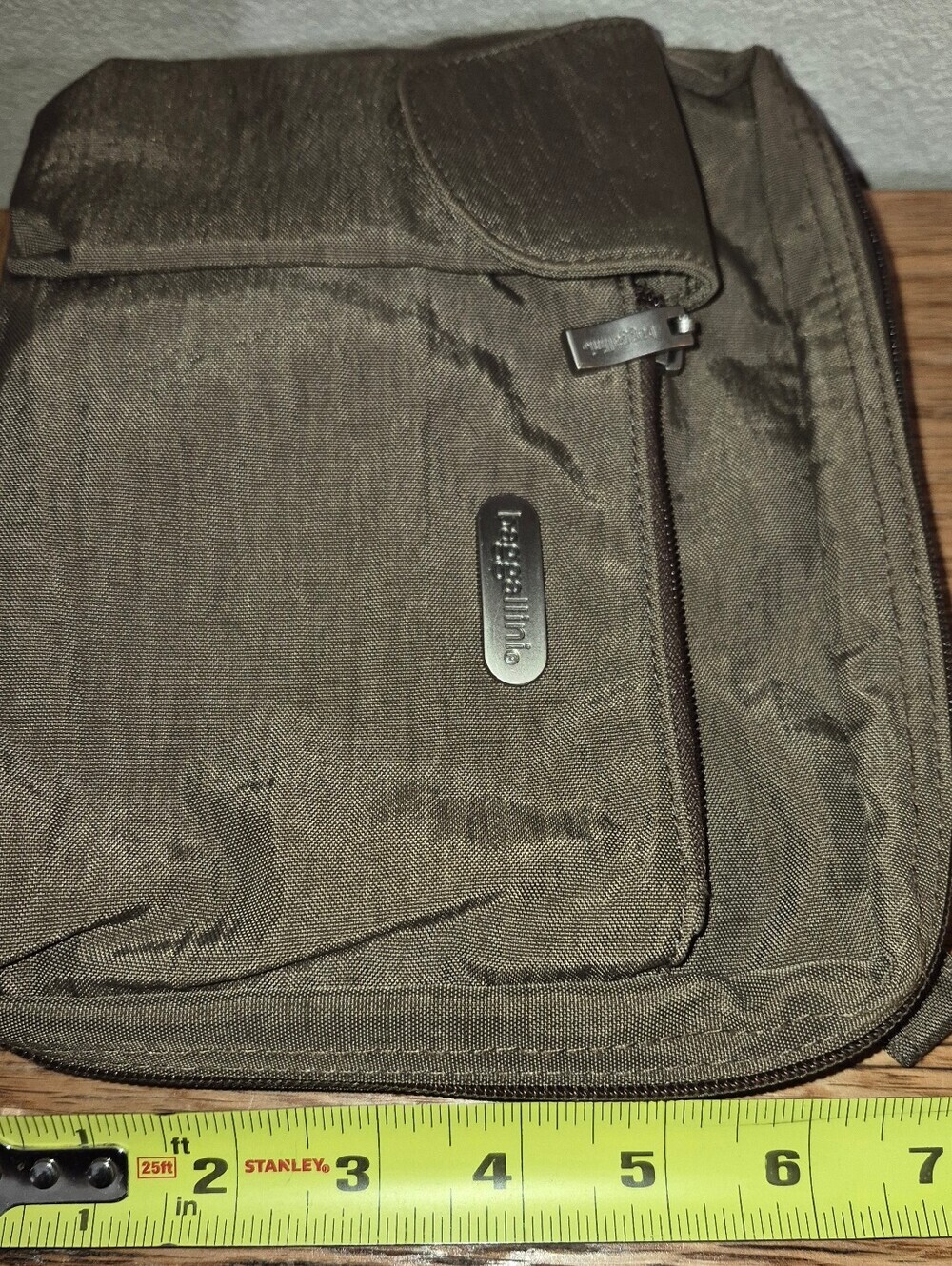 Brown Nylon Baggallini Crossbody bag featuring multiple exterior zipper pockets - Picture 7 of 8